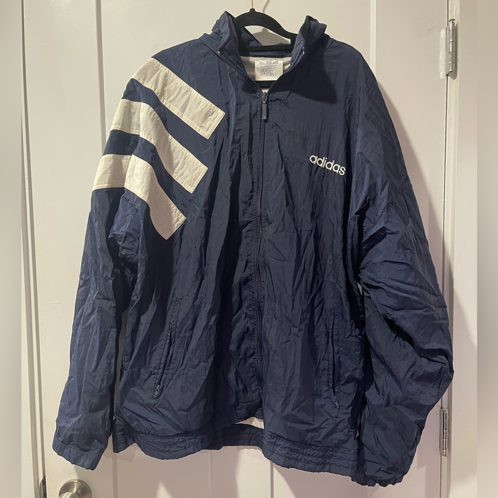navy and white Adidas track jacket, M 3XL